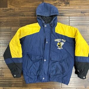 Vintage Mirage Puffer Jacket Hooded Georgia Tech NavyBlue/Black/Yellow Large